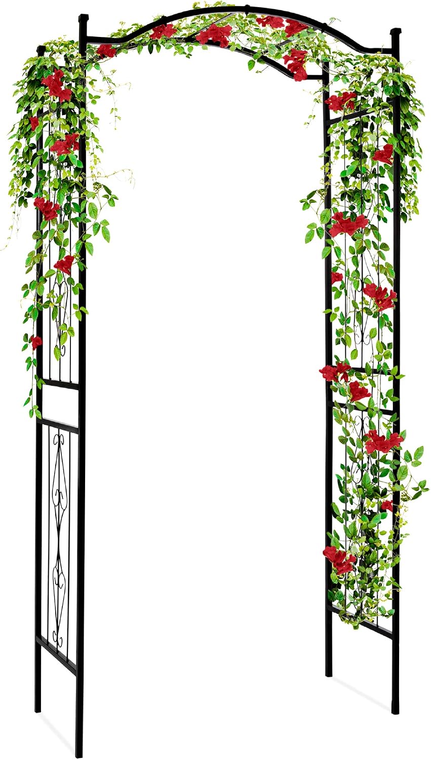 92in Steel Garden Arch Arbor Trellis for Outdoor, Yard, Garden, Climbing Plants w/Decorative Wire Lattice - Black