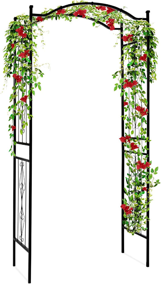 92in Steel Garden Arch Arbor Trellis for Outdoor, Yard, Garden, Climbing Plants w/Decorative Wire Lattice - Black