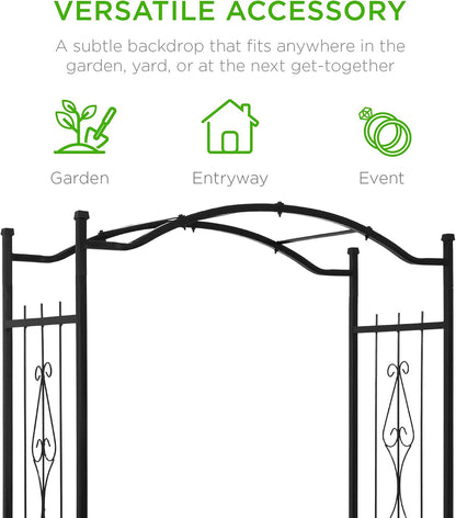 92in Steel Garden Arch Arbor Trellis for Outdoor, Yard, Garden, Climbing Plants w/Decorative Wire Lattice - Black
