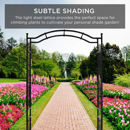 92in Steel Garden Arch Arbor Trellis for Outdoor, Yard, Garden, Climbing Plants w/Decorative Wire Lattice - Black