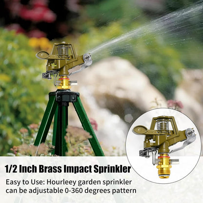 1/2 Inch Brass Impact Sprinkler with Nozzles Adjustable 0-360 Degree Coverage Pattern Heavy Duty Lawn Sprinkler Head for Yard Lawn Grass Patio Garden Irrigation (1Pcs)