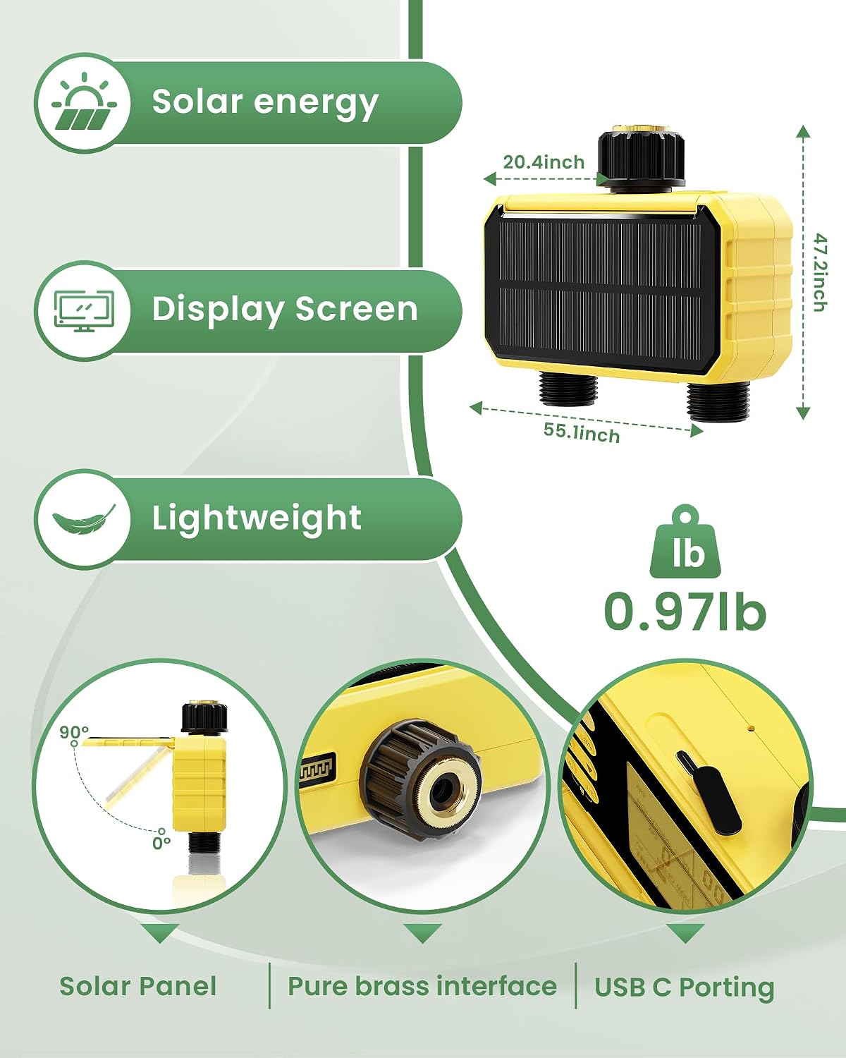 Solar Sprinkler Timer, Water Timer for Garden Hose, Outdoor 2 Zone Hose with Rain Delay/Automatic/Manual Watering System, Digital Programmable Faucet Timing Irrigation for Lawn, Yard(No WiFi)