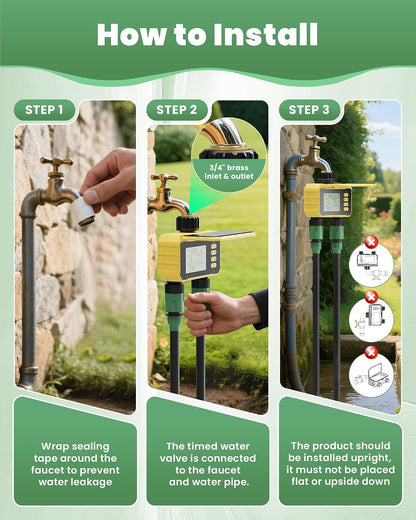 Solar Sprinkler Timer, Water Timer for Garden Hose, Outdoor 2 Zone Hose with Rain Delay/Automatic/Manual Watering System, Digital Programmable Faucet Timing Irrigation for Lawn, Yard(No WiFi)