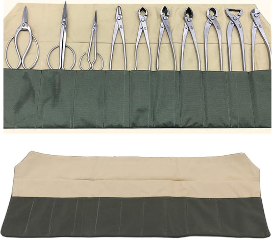 Bonsai Tool Roll, 10-Pocket Waterproof Canvas Bonsai Tool Case Heavy Duty Multifunctional Tool Pocket Bag Bonsai Tools Storage Bag
