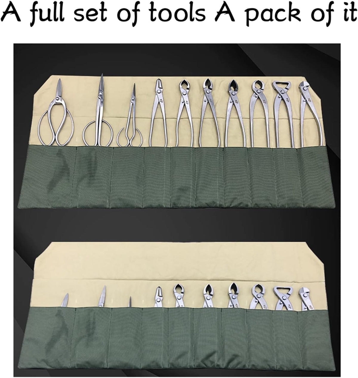 Bonsai Tool Roll, 10-Pocket Waterproof Canvas Bonsai Tool Case Heavy Duty Multifunctional Tool Pocket Bag Bonsai Tools Storage Bag