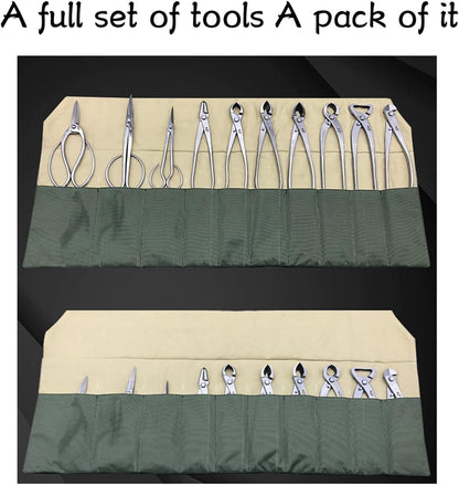 Bonsai Tool Roll, 10-Pocket Waterproof Canvas Bonsai Tool Case Heavy Duty Multifunctional Tool Pocket Bag Bonsai Tools Storage Bag