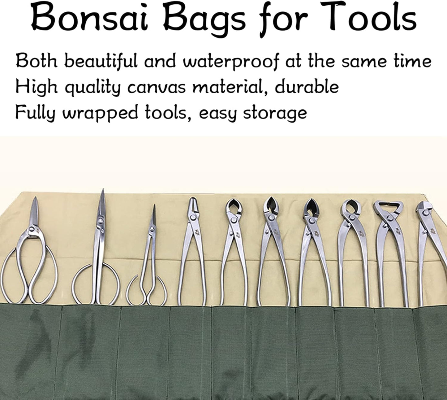 Bonsai Tool Roll, 10-Pocket Waterproof Canvas Bonsai Tool Case Heavy Duty Multifunctional Tool Pocket Bag Bonsai Tools Storage Bag