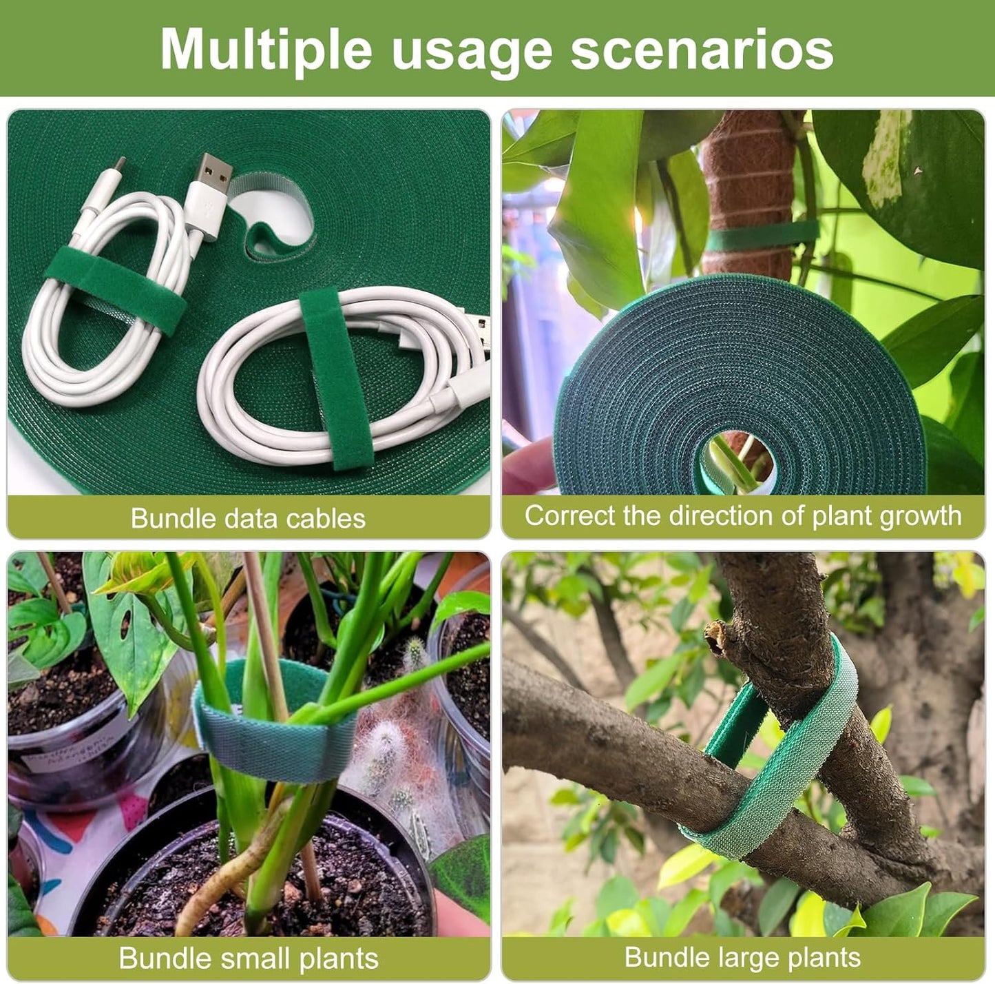 Plant Tape 75 ft Plant Ties for Climbing Plants Garden Twist Ties Plants Adjustable Green Garden Tape for Plants, Flowers, Vines and Tree (75 ft x 1/2 in)
