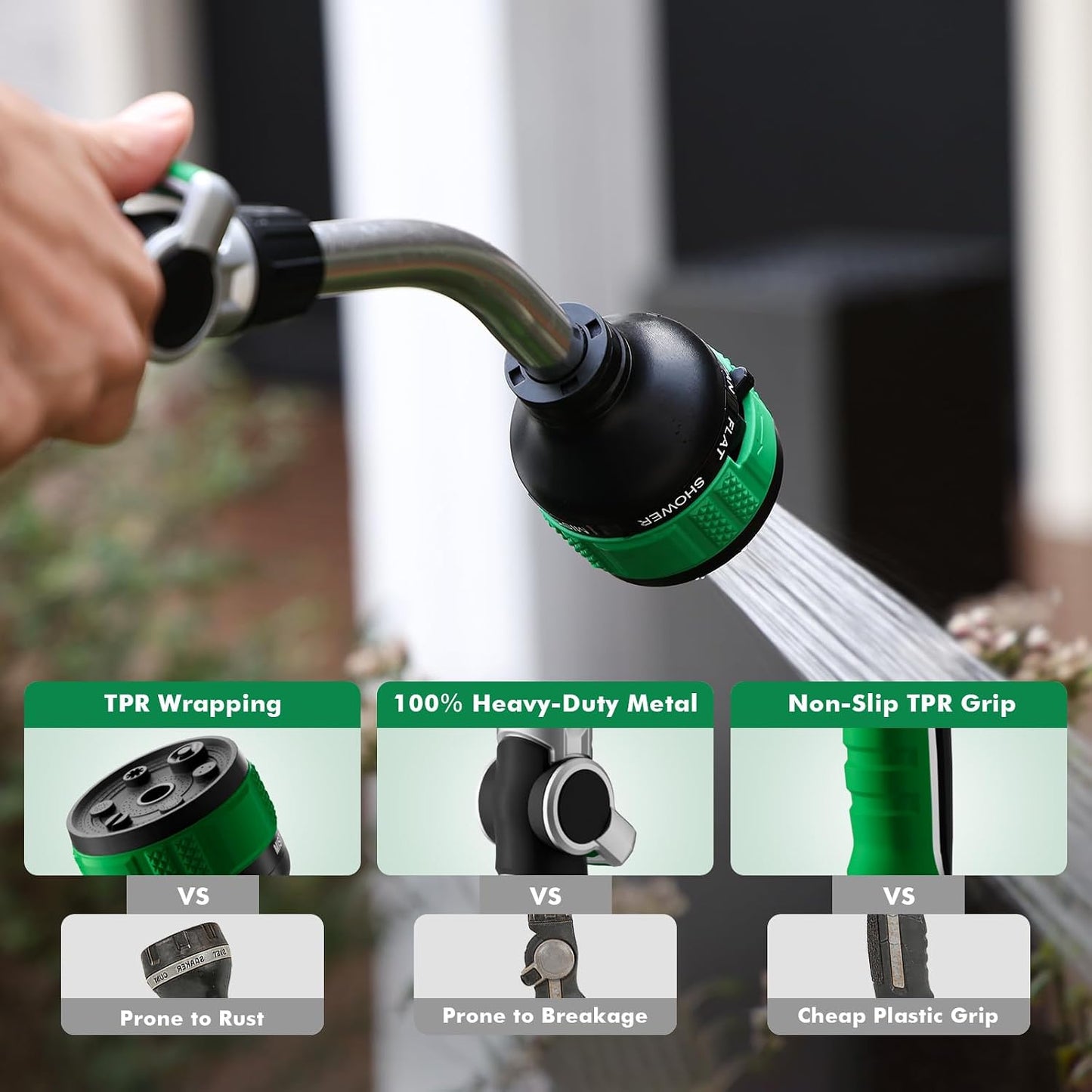2-in-1 Watering Wand, Heavy Duty Metal Garden Hose Wand for Outdoor