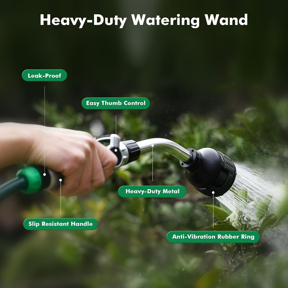 2-in-1 Watering Wand, Heavy Duty Metal Garden Hose Wand for Outdoor