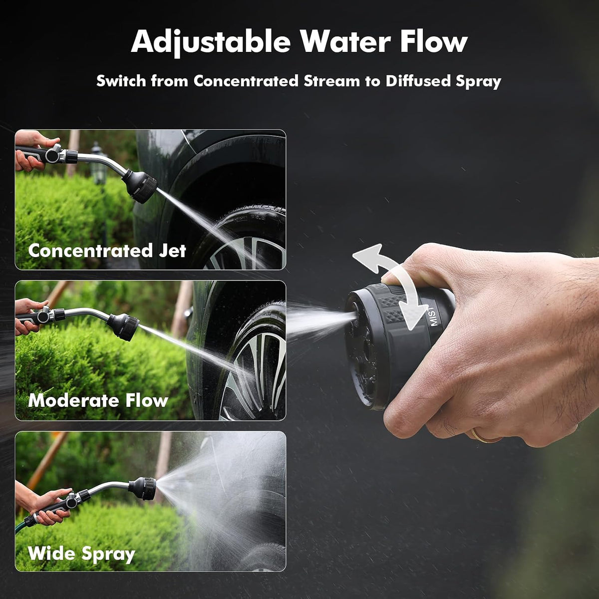 2-in-1 Watering Wand, Heavy Duty Metal Garden Hose Wand for Outdoor
