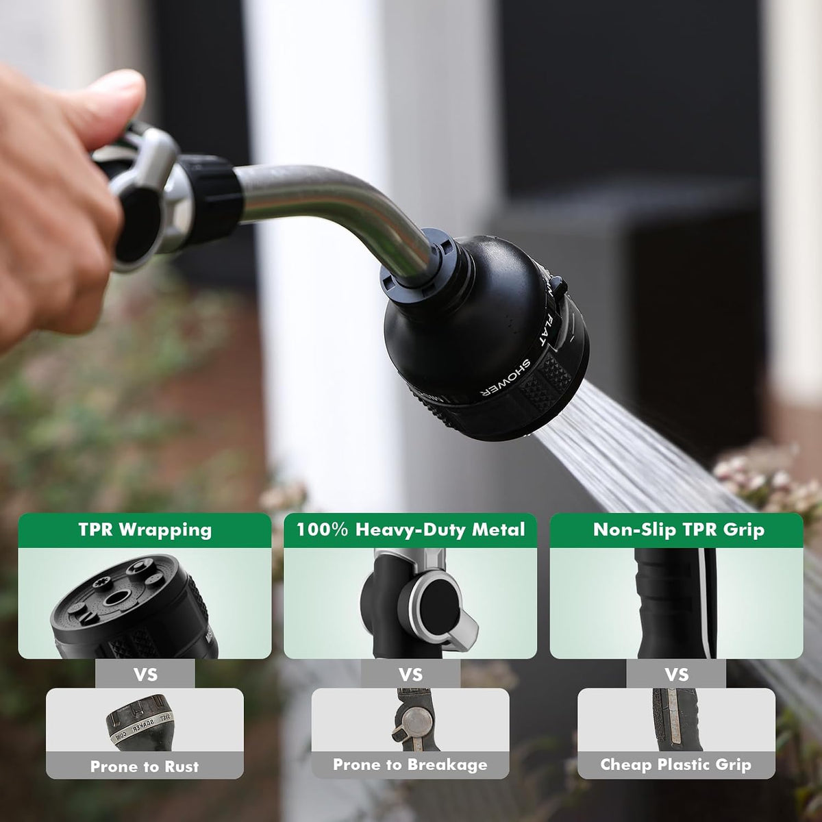 2-in-1 Watering Wand, Heavy Duty Metal Garden Hose Wand for Outdoor