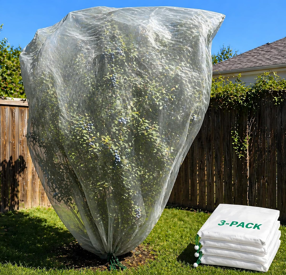 3 Pack 8x8 ft Large Fruit Tree Netting Covers with Zipper & Drawstring