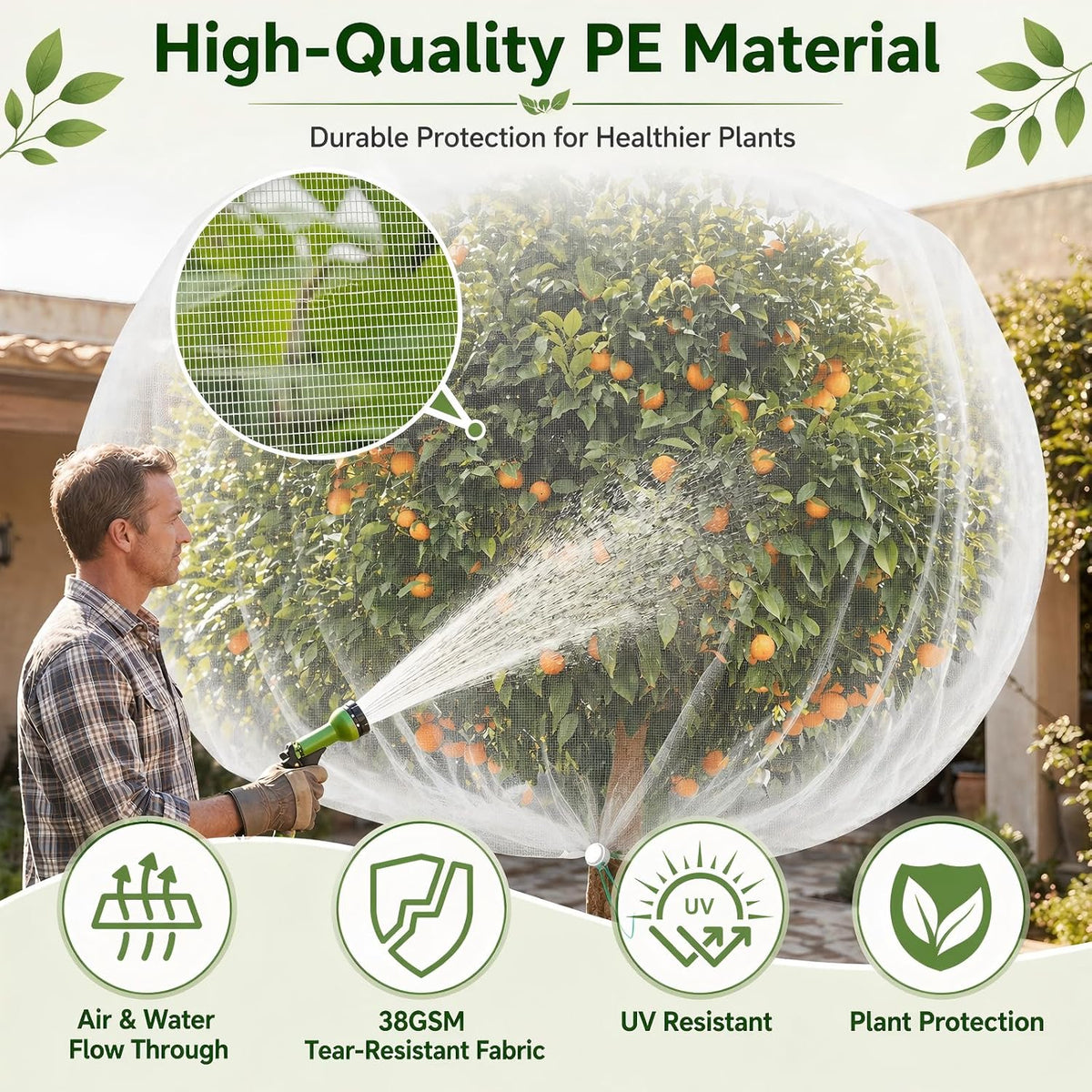 3 Pack 8x8 ft Large Fruit Tree Netting Covers with Zipper & Drawstring