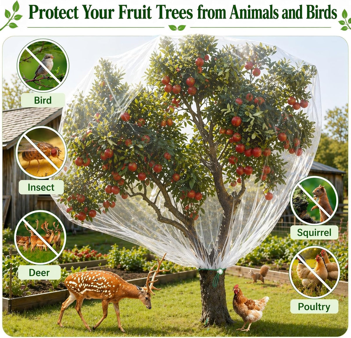 3 Pack 8x8 ft Large Fruit Tree Netting Covers with Zipper & Drawstring