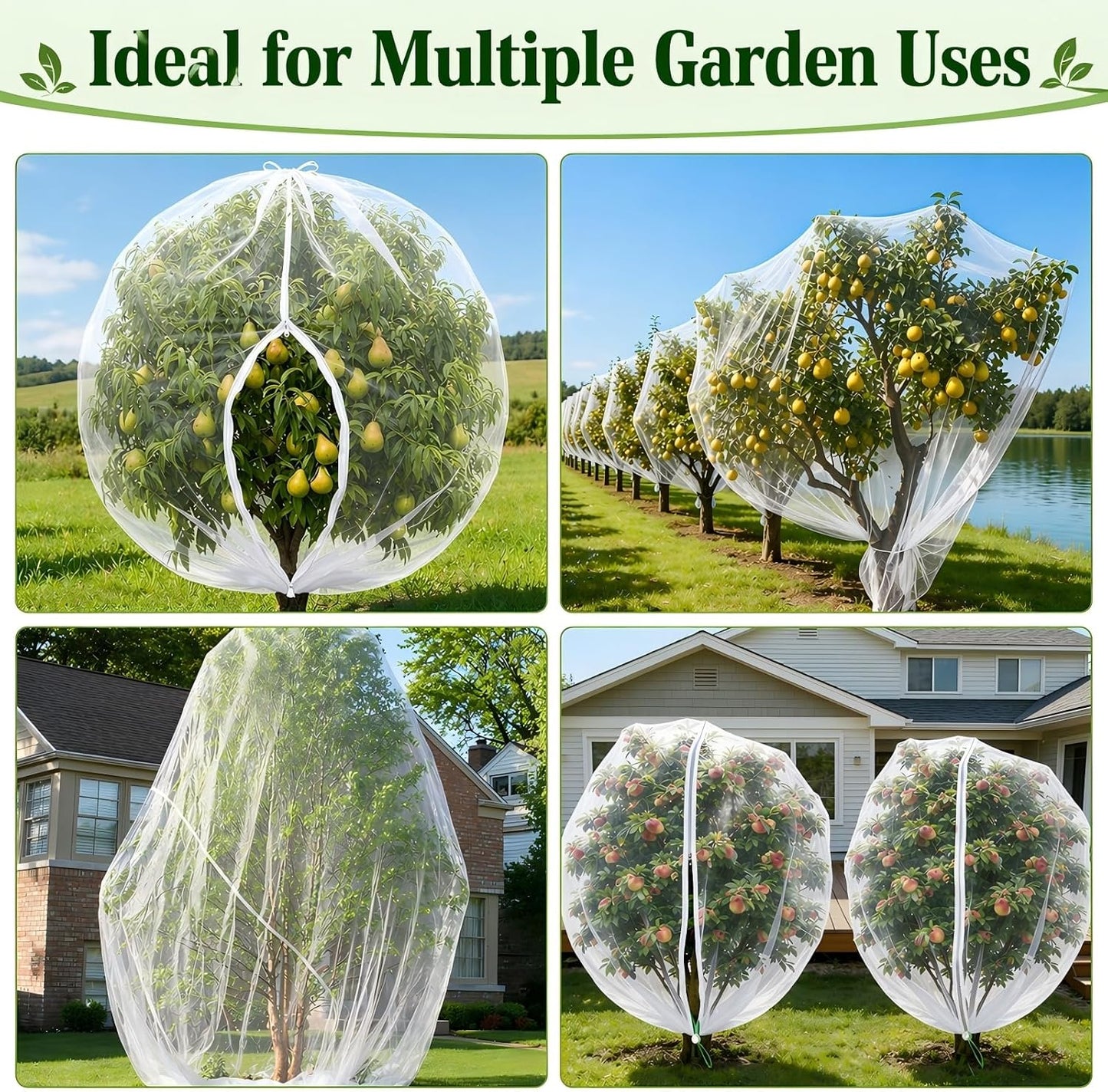 3 Pack 8x8 ft Large Fruit Tree Netting Covers with Zipper & Drawstring