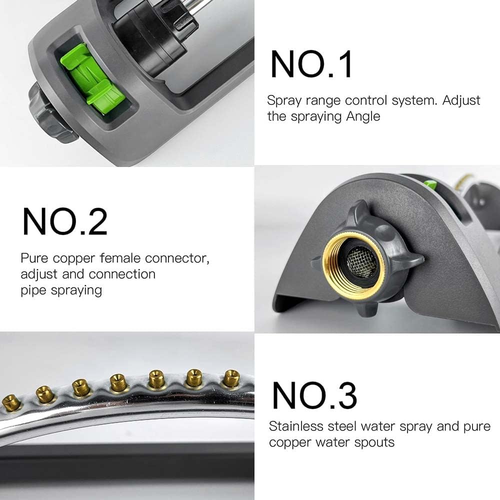 Lawn Sprinkler, Oscillating Sprinkler with 18 Hole Brass Nozzles, Watering for Lawn & Garden Covers up to 3,600 sq.ft, Easy Adjust Range Control