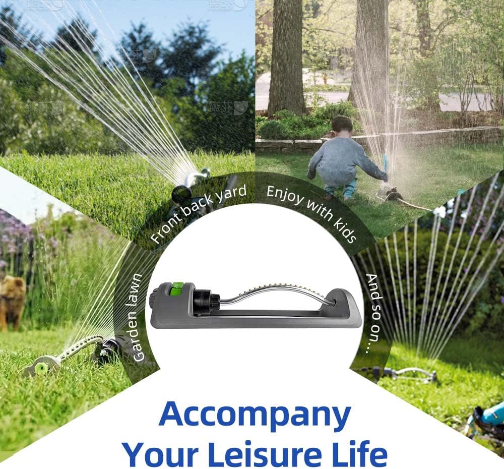 Lawn Sprinkler, Oscillating Sprinkler with 18 Hole Brass Nozzles, Watering for Lawn & Garden Covers up to 3,600 sq.ft, Easy Adjust Range Control