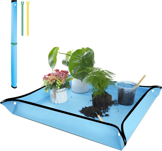 Repotting Mat 29.5"x 29.5" for Indoor Plant Transplanting Large Blue Garden Mat Gift for Plant Lovers Oxford Fabric Portable Potting Tray for Gardening Mess Control