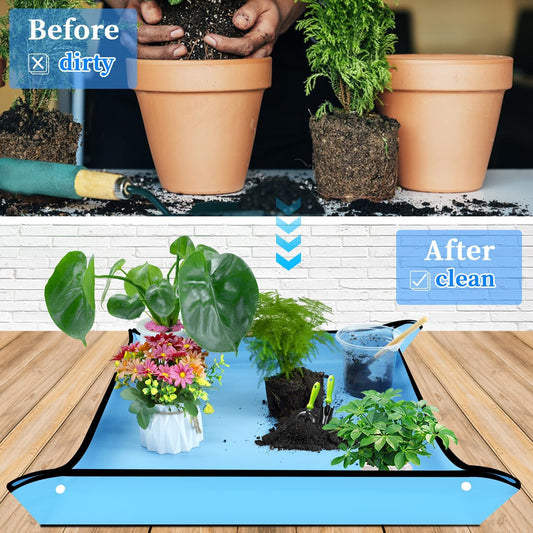 Repotting Mat 29.5"x 29.5" for Indoor Plant Transplanting Large Blue Garden Mat Gift for Plant Lovers Oxford Fabric Portable Potting Tray for Gardening Mess Control