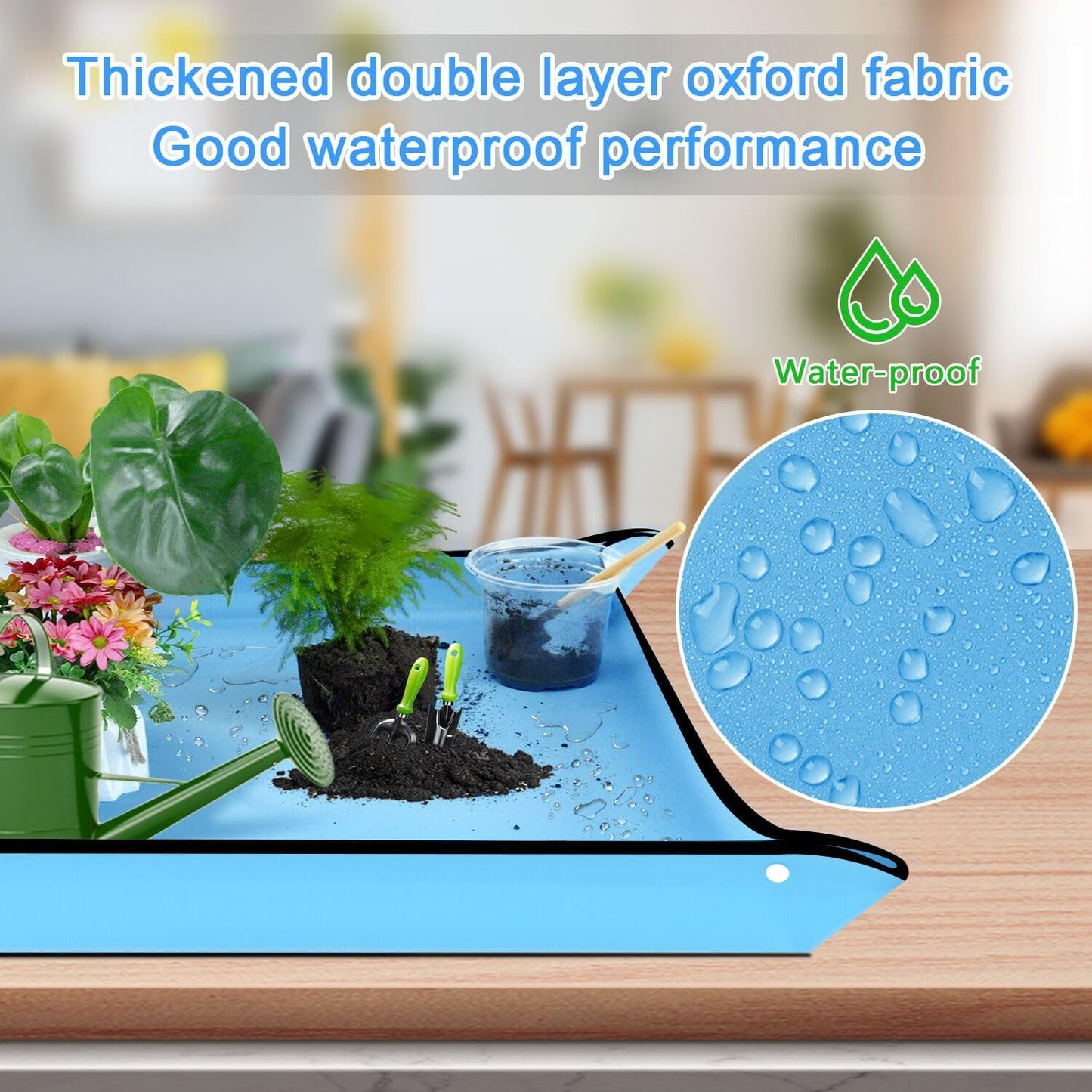 Repotting Mat 29.5"x 29.5" for Indoor Plant Transplanting Large Blue Garden Mat Gift for Plant Lovers Oxford Fabric Portable Potting Tray for Gardening Mess Control