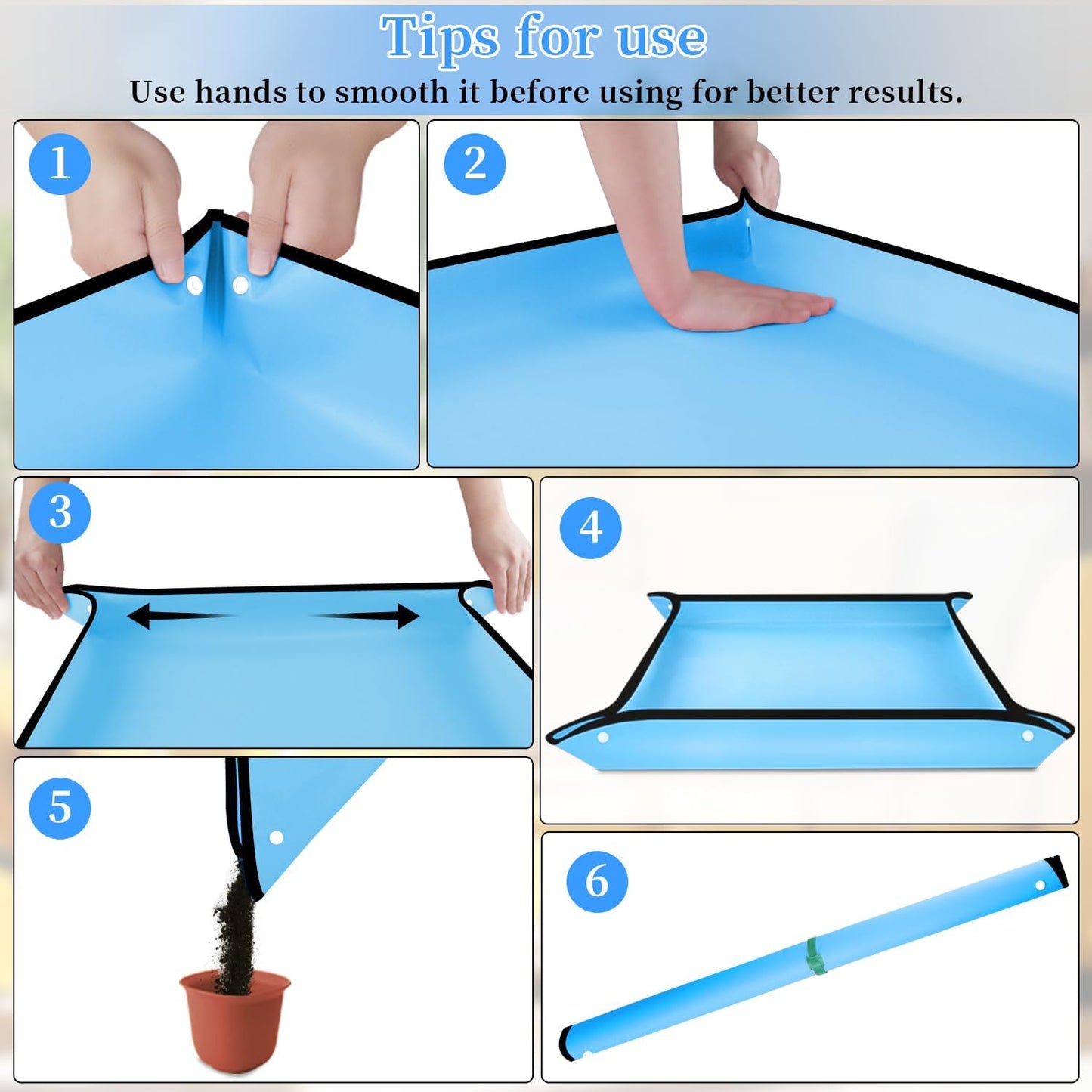 Repotting Mat 29.5"x 29.5" for Indoor Plant Transplanting Large Blue Garden Mat Gift for Plant Lovers Oxford Fabric Portable Potting Tray for Gardening Mess Control