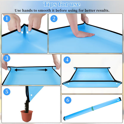 Repotting Mat 29.5"x 29.5" for Indoor Plant Transplanting Large Blue Garden Mat Gift for Plant Lovers Oxford Fabric Portable Potting Tray for Gardening Mess Control