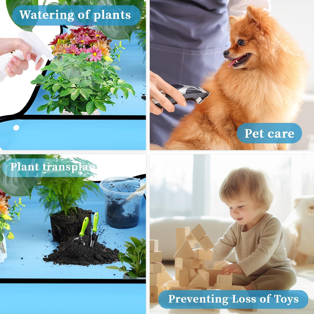 Repotting Mat 29.5"x 29.5" for Indoor Plant Transplanting Large Blue Garden Mat Gift for Plant Lovers Oxford Fabric Portable Potting Tray for Gardening Mess Control