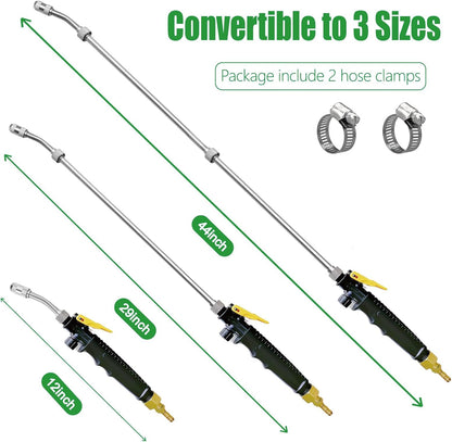 Stainless Steel Sprayer Wand Replacement with 3 Types of Nozzles, Fan Nozzle, 1/4" & 3/8" Brass Barb and 2 Hose Clamps (29 Inch Wand with 3 Nozzles)