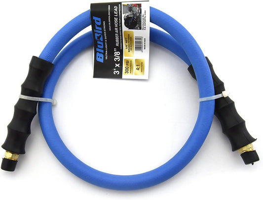 BBLD3803 3/8" x 3' Rubber Air Leader Hose, 100% Rubber, Lightest, Strongest, Most Flexible, 300 PSI, 50F to 190F Degrees, Ozone Resistant, High Strength Polyester Braided