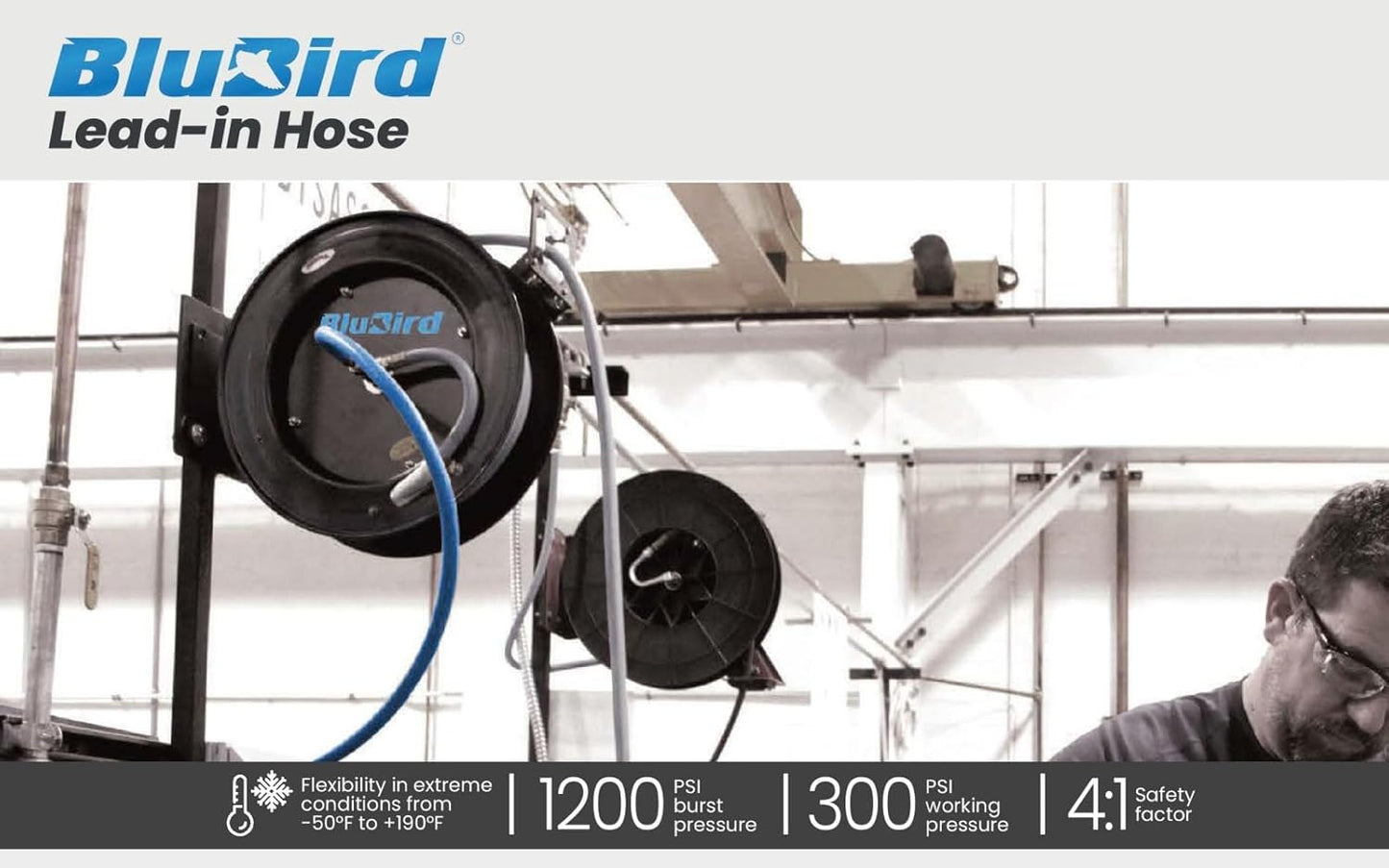 BBLD3803 3/8" x 3' Rubber Air Leader Hose, 100% Rubber, Lightest, Strongest, Most Flexible, 300 PSI, 50F to 190F Degrees, Ozone Resistant, High Strength Polyester Braided