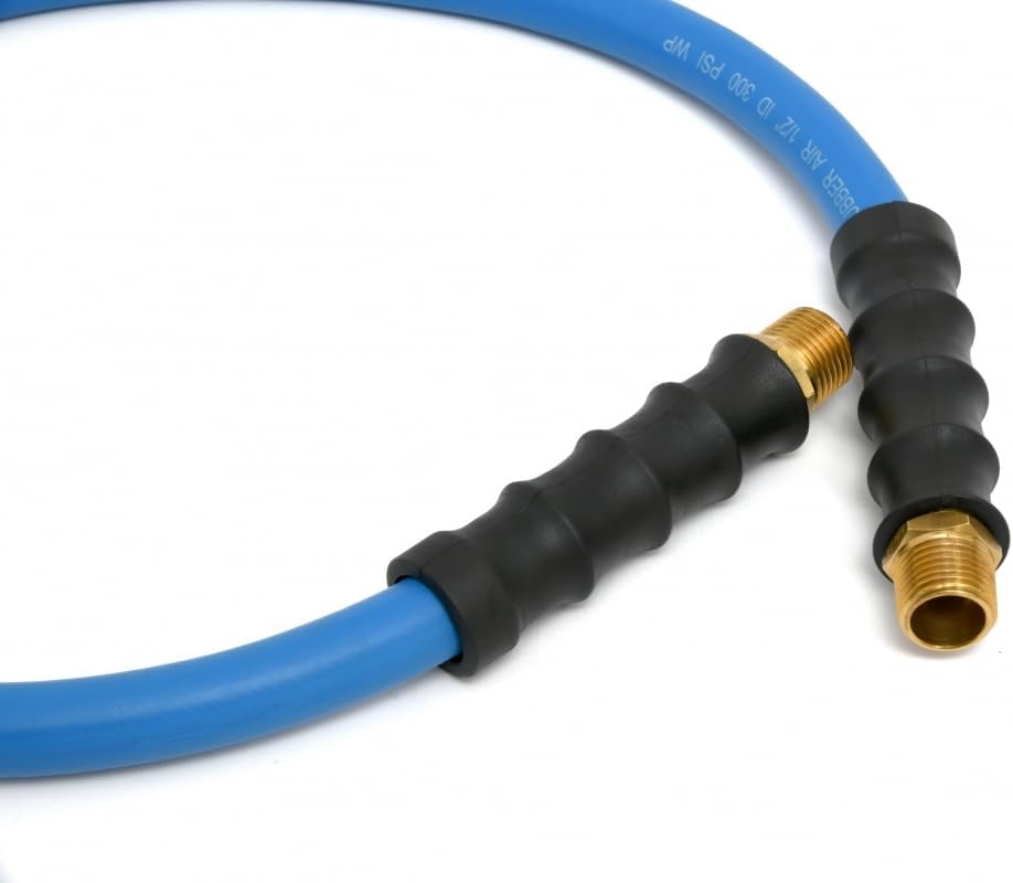 BBLD3803 3/8" x 3' Rubber Air Leader Hose, 100% Rubber, Lightest, Strongest, Most Flexible, 300 PSI, 50F to 190F Degrees, Ozone Resistant, High Strength Polyester Braided