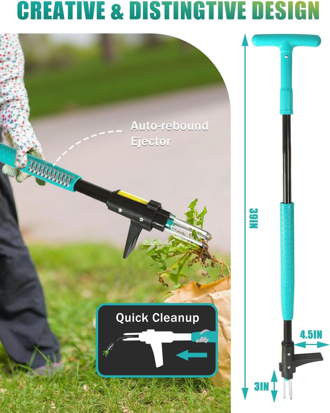 39" Weed Puller Tool, Heavy Duty Detachable Stand Up Garden Weeding Tool