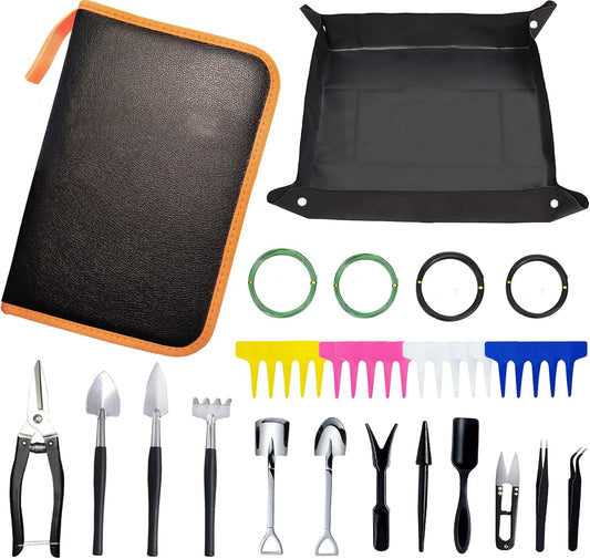 Bonsai Tools Set, 38Pcs Gardening Trimming Tools Kit Indoor Succulent Tool with 4 Tree Training Wire, Plant Repotting Mat, Bonsai Scissors in Leather Bag