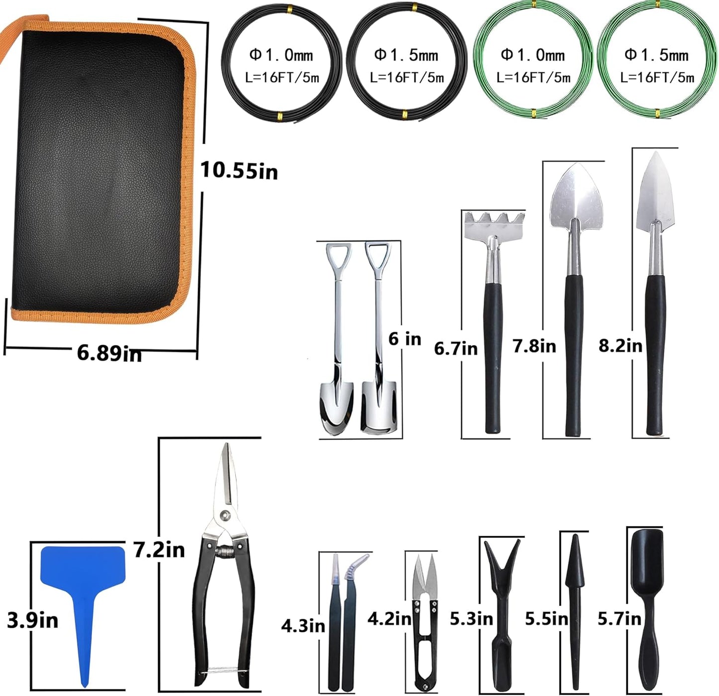 Bonsai Tools Set, 38Pcs Gardening Trimming Tools Kit Indoor Succulent Tool with 4 Tree Training Wire, Plant Repotting Mat, Bonsai Scissors in Leather Bag