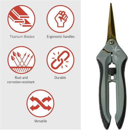 Piranha Pruner Trimming Scissors Garden Shears, Plant Trimmers, Gardening Hand Tools, Straight Titanium Blade