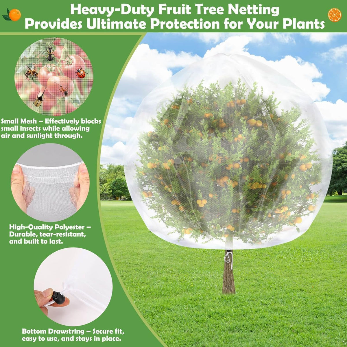 4PCS Fruits Tree Netting, 7.5 x 5.2 ft Large Mesh Tree Net for Cicadas