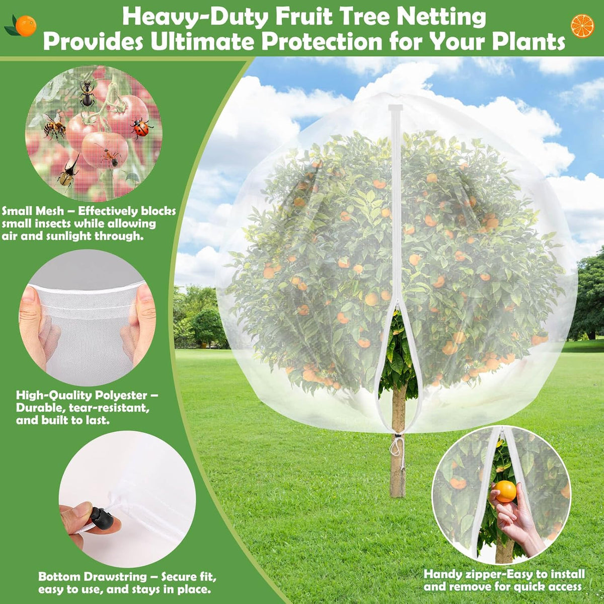 4PCS Fruits Tree Netting, 7.5 x 5.2 ft Large Mesh Tree Net for Cicadas