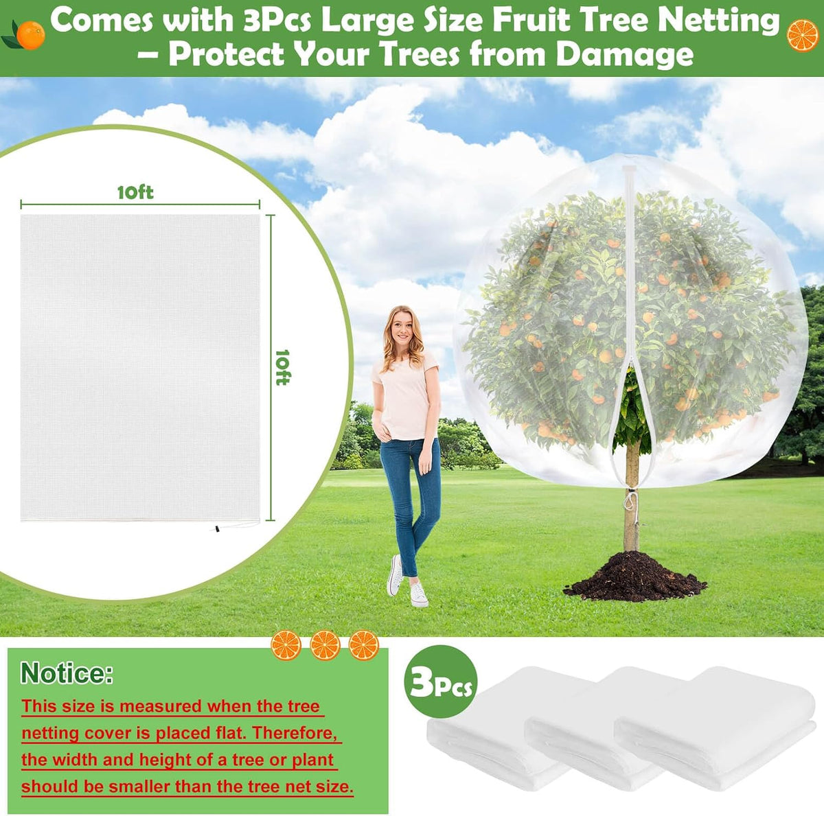 4PCS Fruits Tree Netting, 7.5 x 5.2 ft Large Mesh Tree Net for Cicadas