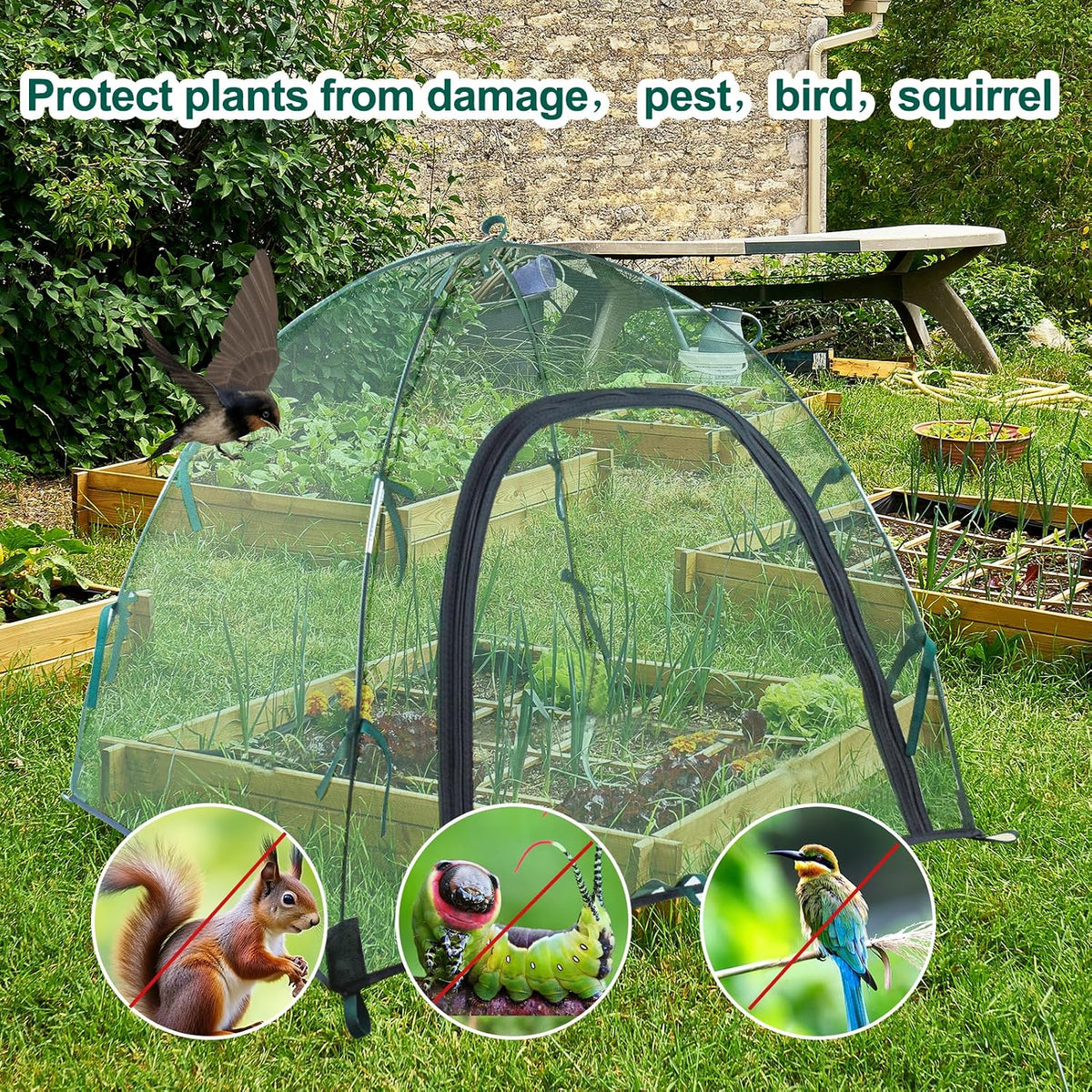 2pack Pest Guard Cover,22.8x22.8x22.8 Inches Garden Mesh Plant Cover Insect Bird Barrier Netting Mesh Outdoor Mesh Plant Enclosure Plant Tent Cover Pest Protection Guard for Fruit Vegetables