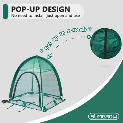 2 Pack Pop up Plant Cover, Garden Netting for Raised Beds, Crop Cage, Blueberry Bush Netting Cover with Metal Spikes Protect Plants Against Birds, Small Animals and Direct Sunlight - 28" x 28" x 30"