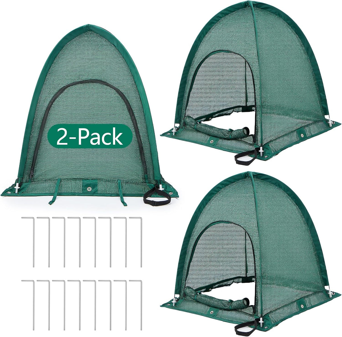 2 Pack Pop up Plant Cover, Garden Netting for Raised Beds, Crop Cage, Blueberry Bush Netting Cover with Metal Spikes Protect Plants Against Birds, Small Animals and Direct Sunlight - 28" x 28" x 30"