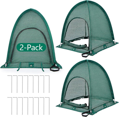 2 Pack Pop up Plant Cover, Garden Netting for Raised Beds, Crop Cage, Blueberry Bush Netting Cover with Metal Spikes Protect Plants Against Birds, Small Animals and Direct Sunlight - 28" x 28" x 30"