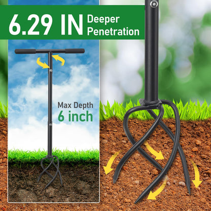 Hand Tiller for Gardening, Manual Garden Claw Cultivator with 4 Sharp Curved Steel Tines, Twist Tiller Soil Loosener, Rotary Handheld Tiller for Yard Lawn Weeding