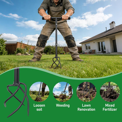 Hand Tiller for Gardening, Manual Garden Claw Cultivator with 4 Sharp Curved Steel Tines, Twist Tiller Soil Loosener, Rotary Handheld Tiller for Yard Lawn Weeding