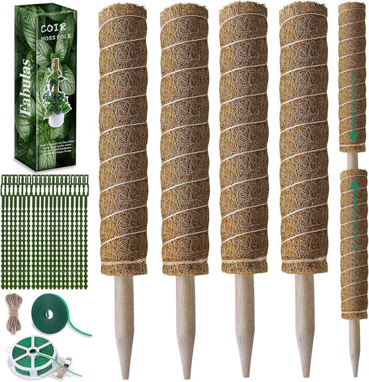 Moss Pole 47.5 Inch - Monstera Plant Support, 4 Packs 16 Inch Plant Stakes for Indoor Plants Coco Coir Moss Pole Sticks for Climbing Potted Live Plants, Pothos, Philodendron, with Garden Ties
