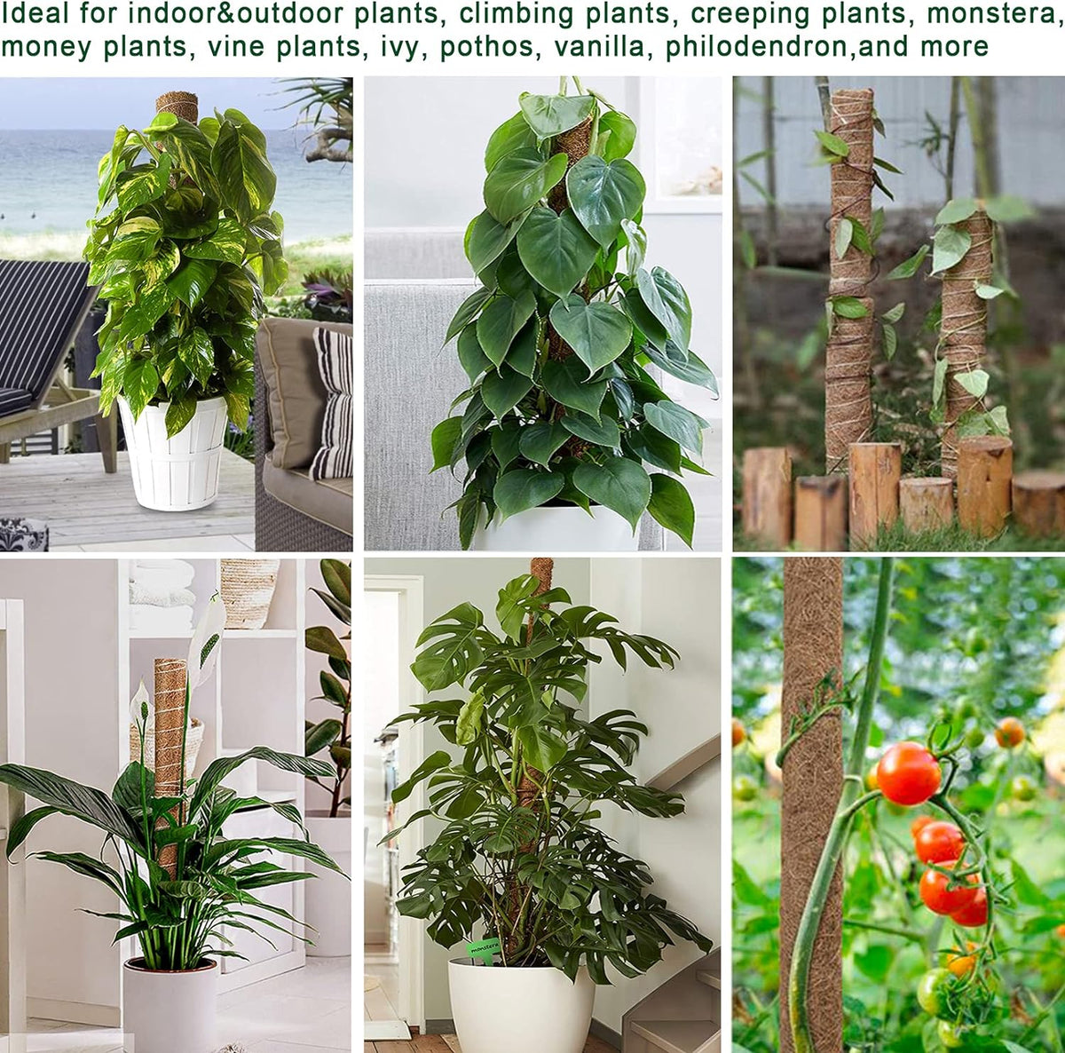 Moss Pole 47.5 Inch - Monstera Plant Support, 4 Packs 16 Inch Plant Stakes for Indoor Plants Coco Coir Moss Pole Sticks for Climbing Potted Live Plants, Pothos, Philodendron, with Garden Ties