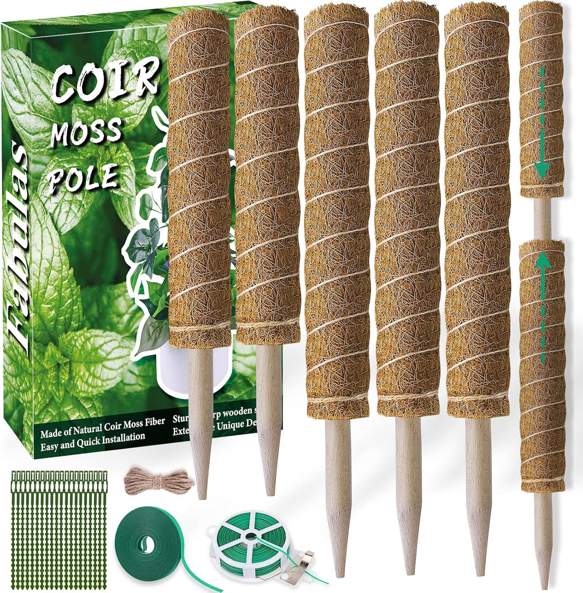 Moss Pole 47.5 Inch - Monstera Plant Support, 4 Packs 16 Inch Plant Stakes for Indoor Plants Coco Coir Moss Pole Sticks for Climbing Potted Live Plants, Pothos, Philodendron, with Garden Ties