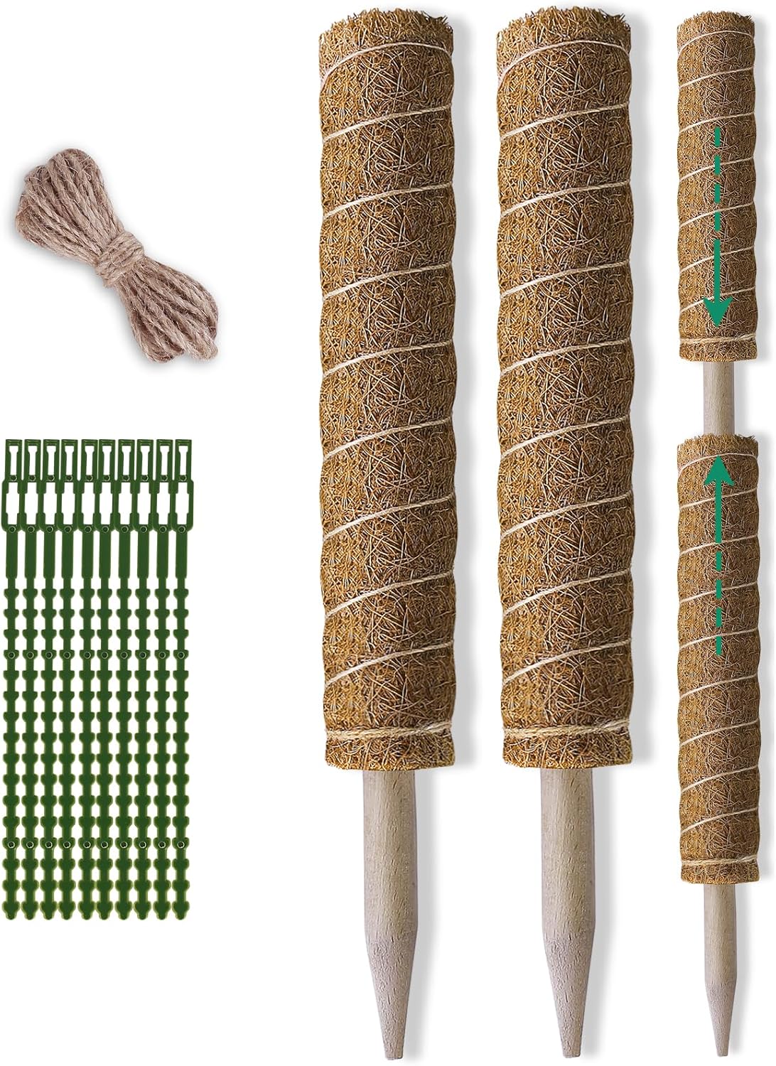 Moss Pole 47.5 Inch - Monstera Plant Support, 4 Packs 16 Inch Plant Stakes for Indoor Plants Coco Coir Moss Pole Sticks for Climbing Potted Live Plants, Pothos, Philodendron, with Garden Ties