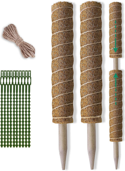 Moss Pole 47.5 Inch - Monstera Plant Support, 4 Packs 16 Inch Plant Stakes for Indoor Plants Coco Coir Moss Pole Sticks for Climbing Potted Live Plants, Pothos, Philodendron, with Garden Ties